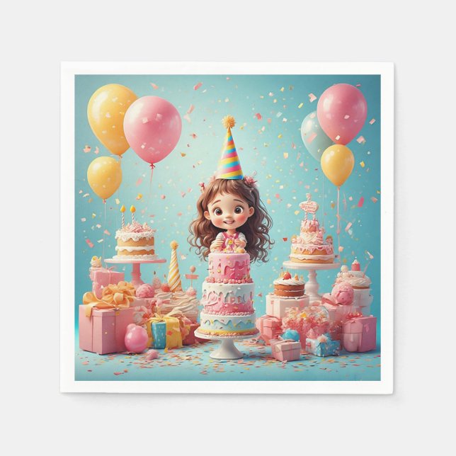 Joyful Child feiert Geburtstag mit Kuchen Serviette (Vorderseite)