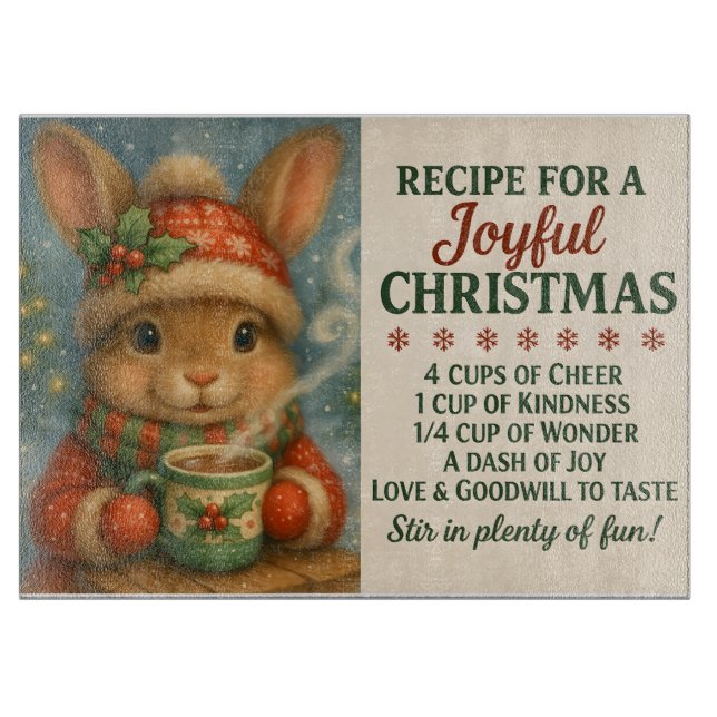Joyful Christmas Bunny Cutting Board Schneidebrett (Vorderseite)