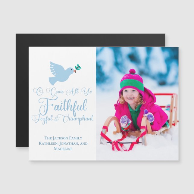 Joyful Christmas Foto Religious Blue Dove Magnet (Vorne/Hinten)