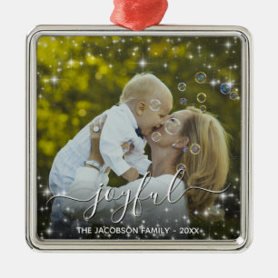 Joyful Christmas Fun Glitzern Holiday Foto Ornament Aus Metall
