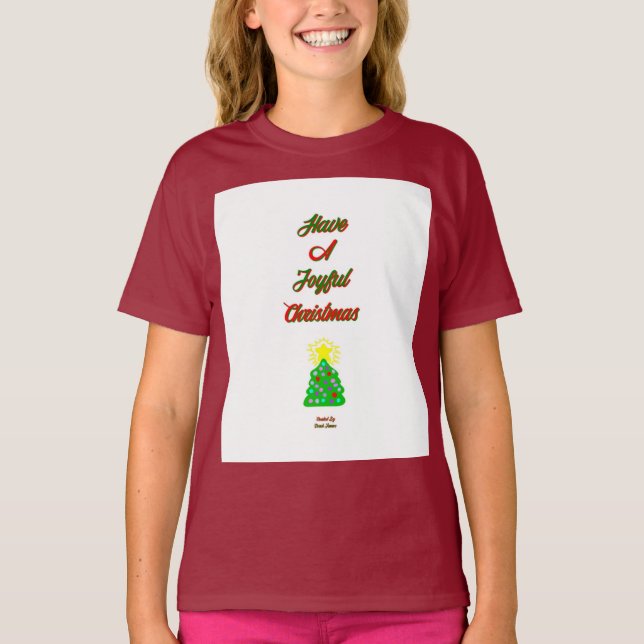 Joyful Christmas Girls Maroon Basic T Shirt (Vorderseite)