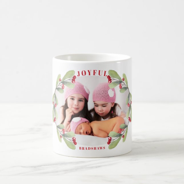 Joyful Christmas Mistletoe Holiday Foto Kaffeetasse (Mittel)