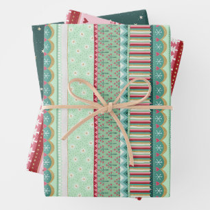 Joyful Christmas Pattern Set von drei Geschenkpapier Set