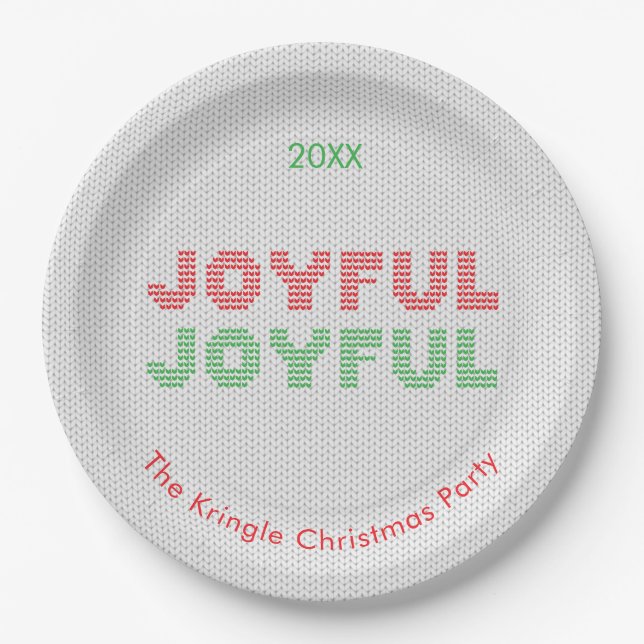Joyful Christmas Sweater Typografie Pappteller (Vorderseite)
