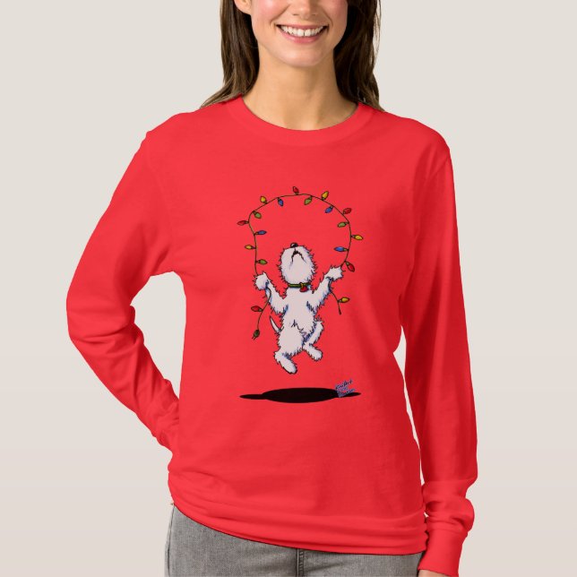 Joyful Christmas Westie Dog (dunkle Kleidung) Shir T-Shirt (Vorderseite)