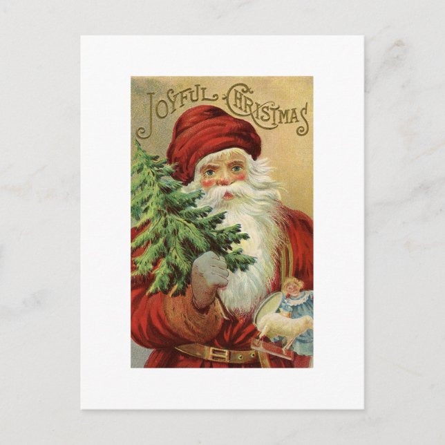 Joyful Christmas Wishes Vintage Santa Postcard Postkarte (Vorderseite)