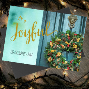 Joyful Christmas Wreath Photo Card Feiertagskarte