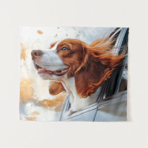 Joyful Dog in Wind Art Print Wandteppich