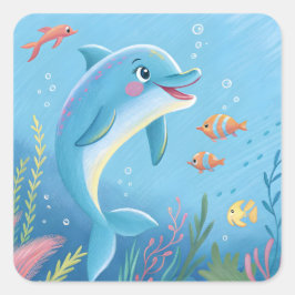 Joyful Dolphin Moments Quadratischer Aufkleber