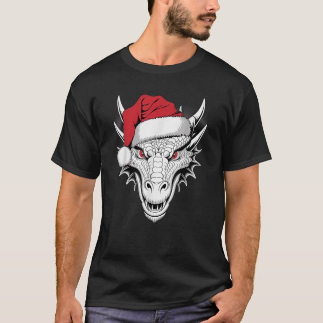 Joyful Dragon Santa on Dragon Weihnachten T-Shirt (Vorderseite)