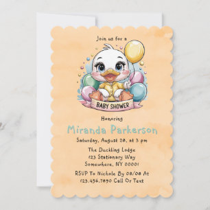 Joyful Duckling Yellow Watercolor Babydusche Einladung
