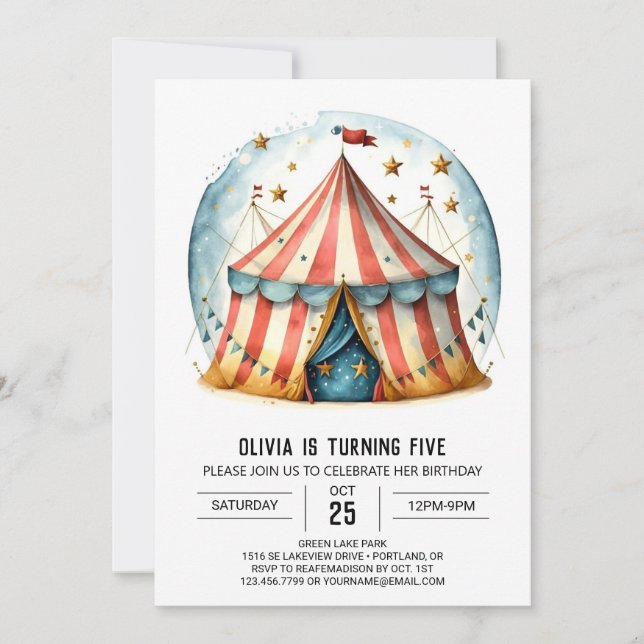 Joyful Editable Whimsy Circus Geburtstag Einladung (Vorderseite)