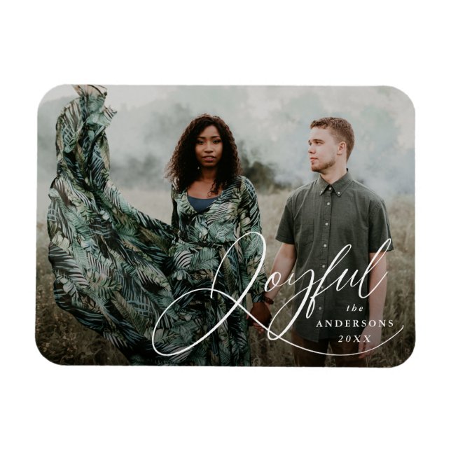 Joyful Elegance Script Holiday Foto Magnet (Horizontal)