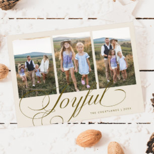 Joyful Elegantes Script Cream Multi Foto Holiday Feiertagskarte