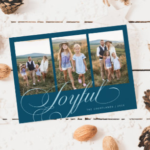 Joyful Elegantes Skript Aquamarin Multi Foto Holid Feiertagskarte