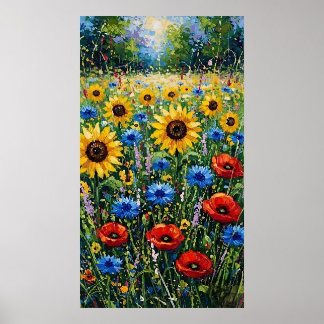 Joyful Expressionist Vibrant Wildflower Sunflower  Poster (Vorne)