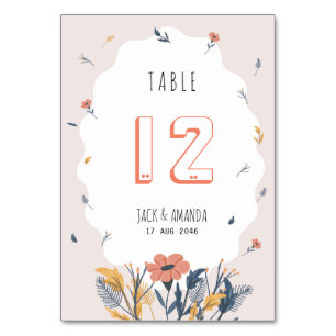 Joyful Floral Wedding Tischnummer Card Platzkarte