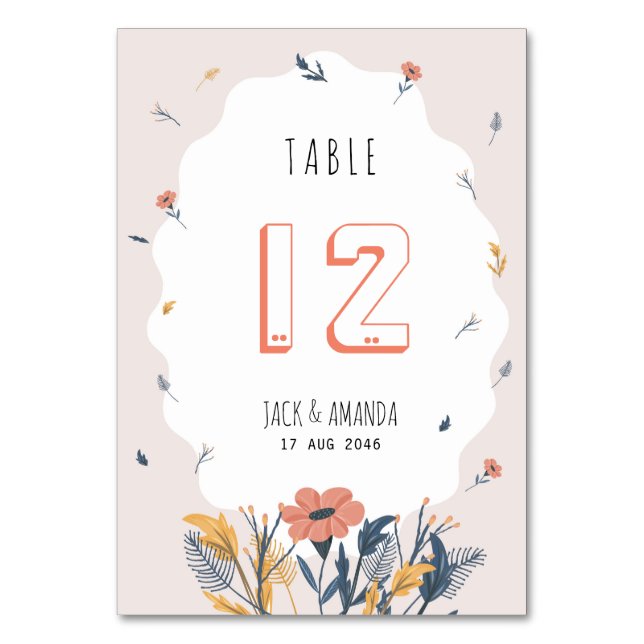 Joyful Floral Wedding Tischnummer Card Platzkarte (Vorderseite)