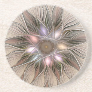 Joyful Flower Abstract Beige Brown Floral Fractal Getränkeuntersetzer