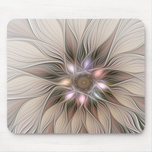 Joyful Flower Abstract Beige Brown Floral Fractal Mousepad (Vorne)