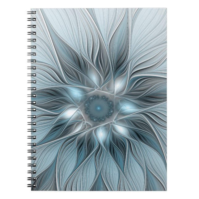 Joyful Flower Abstract Blue Gray Floral Fractal Notizblock (Vorderseite)