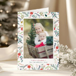 Joyful Foliage | Folgekarte Weihnachtsfotokarte Feiertagskarte<br><div class="desc">Freuen Sie sich auf Weihnachten-Grußkarten mit Ihrem bevorzugten vertikalen oder portraitorientierten Foto,  gerahmt mit Weihnachtsbotanicals und Blume. Fügen Sie Ihren persönlichen Gruß unten hinzu und personalisieren Sie das Innere mit einer vorgedruckten Nachricht und Signatur.</div>