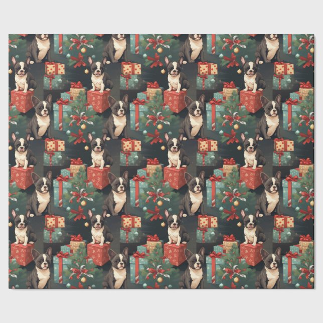 Joyful Frenchie Holiday Geschenkpapier (Saum)