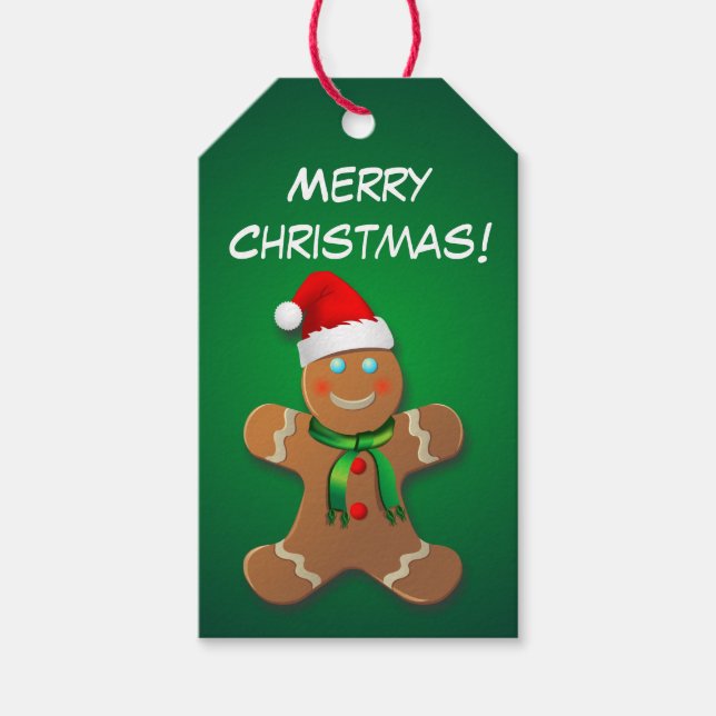 Joyful Gingerbrot Mann mit Weihnachtsmannmütze Geschenkanhänger (Vorderseite)