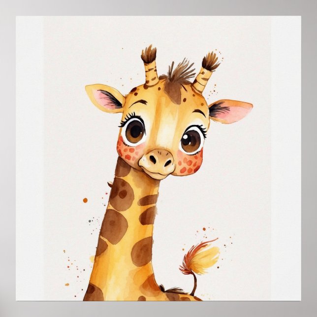 Joyful Giraffe Kinderzimmer Aquarellmalerei Poster (Vorne)