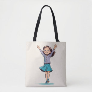 Joyful Girl Celebration: Cartoon Chilhood Triumph