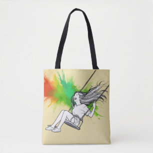 Joyful Girl on Swing - Vibrant Splash of Colors