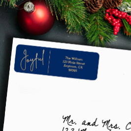 JOYFUL Gold and Blue Christmas Return Address