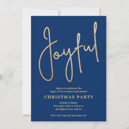 JOYFUL Gold Faux Foil on Blue Christmas Party Einladung
