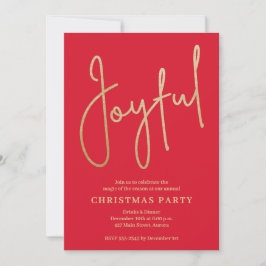 JOYFUL Gold Faux Foil on Red Christmas Party Einladung