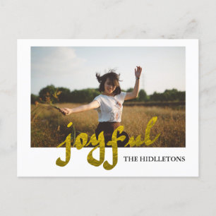 Joyful Gold Foil Modernes Holiday Typografy Foto Feiertagspostkarte