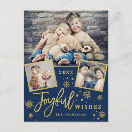 Joyful Gold Frame Modernes Script 3 FOTO Gruß Postkarte
