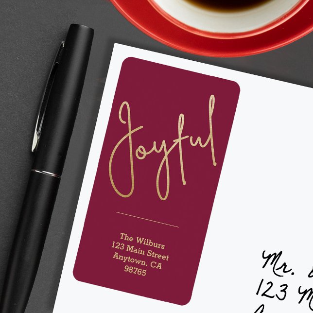 JOYFUL Gold Imitate Foil Cranberry Adresse Adressaufkleber (JOYFUL Faux Gold Foil on Cranberry Return Address Labels)
