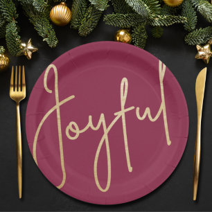 JOYFUL Gold Imitate Foil Cranberry Weihnachten Pappteller