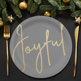 JOYFUL Gold Imitate Foil Gran Christmas Pappteller