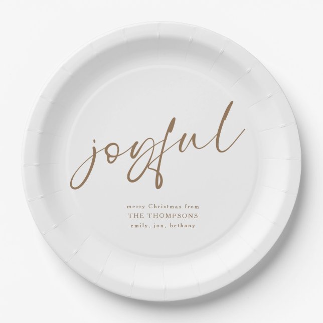 Joyful Gold Script Name Mercury White Pappteller (Vorderseite)