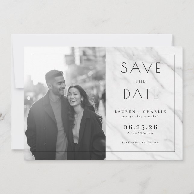 Joyful Grayscale Modern Photo Save The Date (Vorderseite)