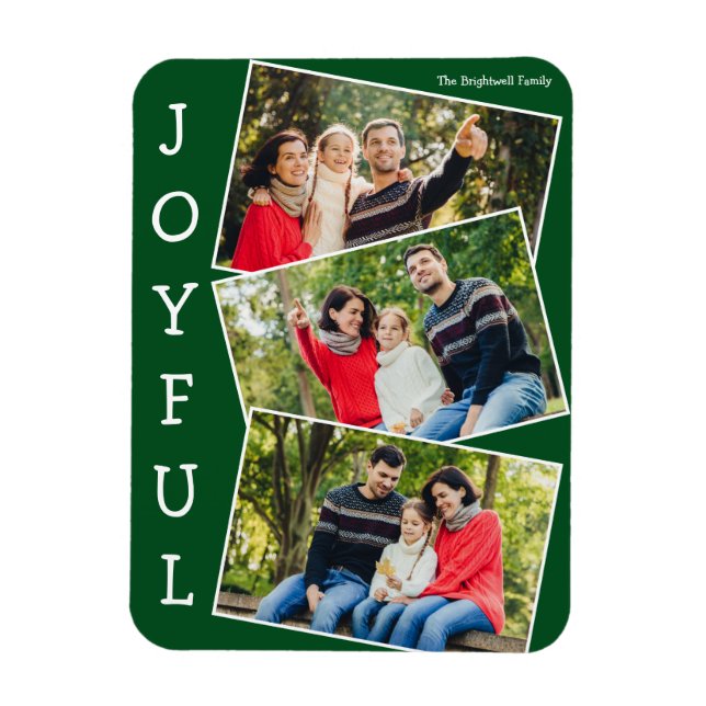 Joyful Green 3 Family Foto Collage Weihnachten Magnet (Vertikal)