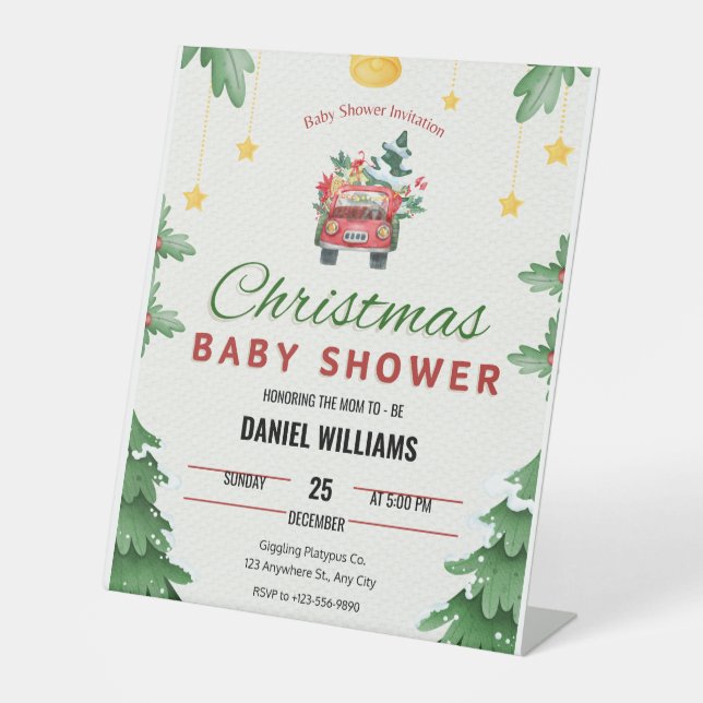 Joyful Green Christmas Toy Drive Baby Shower Sockelschild (Vorderseite)