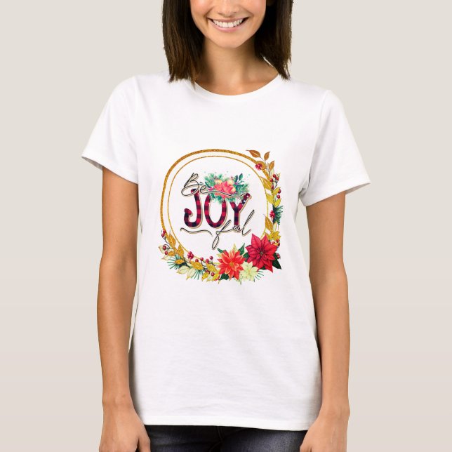 Joyful Holiday Floral and Plaid Christmas T-Shirt (Vorderseite)