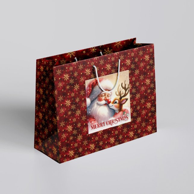 Joyful Holiday Santa Claus Rudolph Gift Bag Große Geschenktüte (Joyful Holiday Santa Claus Rudolph Gift Bag)