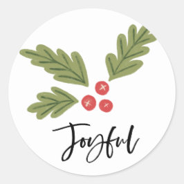Joyful Holly Berry Modern Bold Holiday White Foto Runder Aufkleber