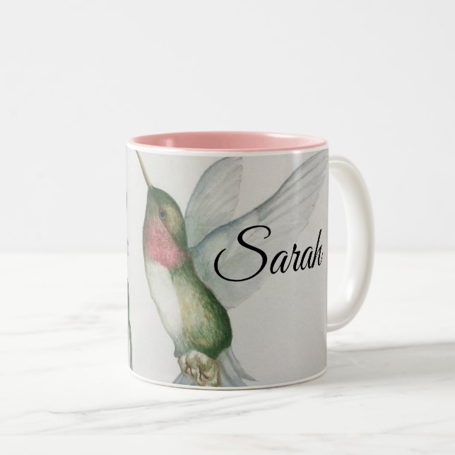 Joyful Hummingbird Watercolor Eleganter Name Zweifarbige Tasse (VorderseiteRechts)