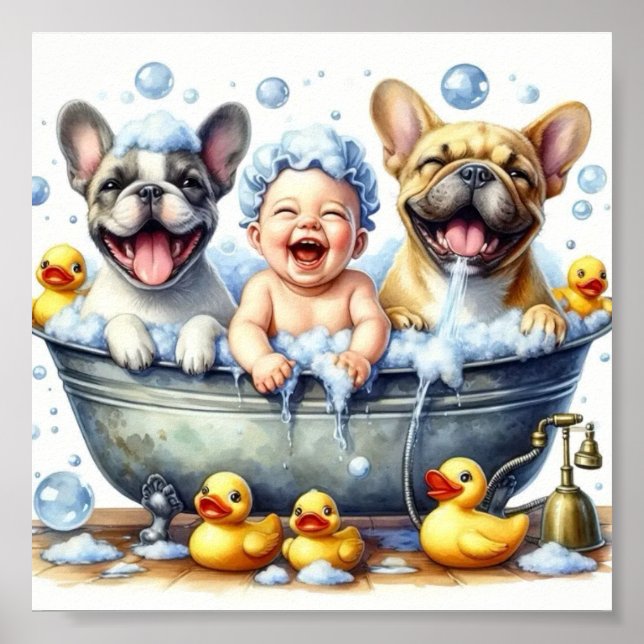 Joyful Hund Bath Time Wall Poster (Vorne)