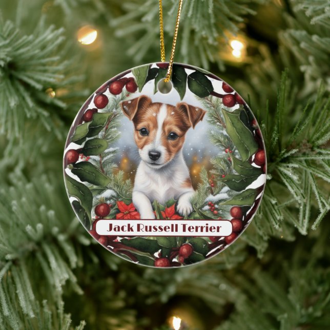 Joyful Jack Russel, Personalisiere Weihnachten Keramik Ornament (Baum)