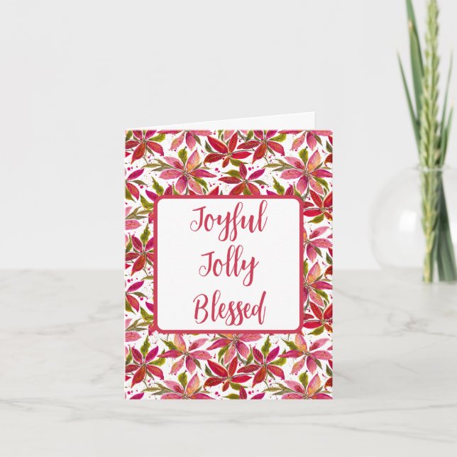 Joyful Jolly gesegnete Poinsettia Holiday Card Karte (Vorderseite)